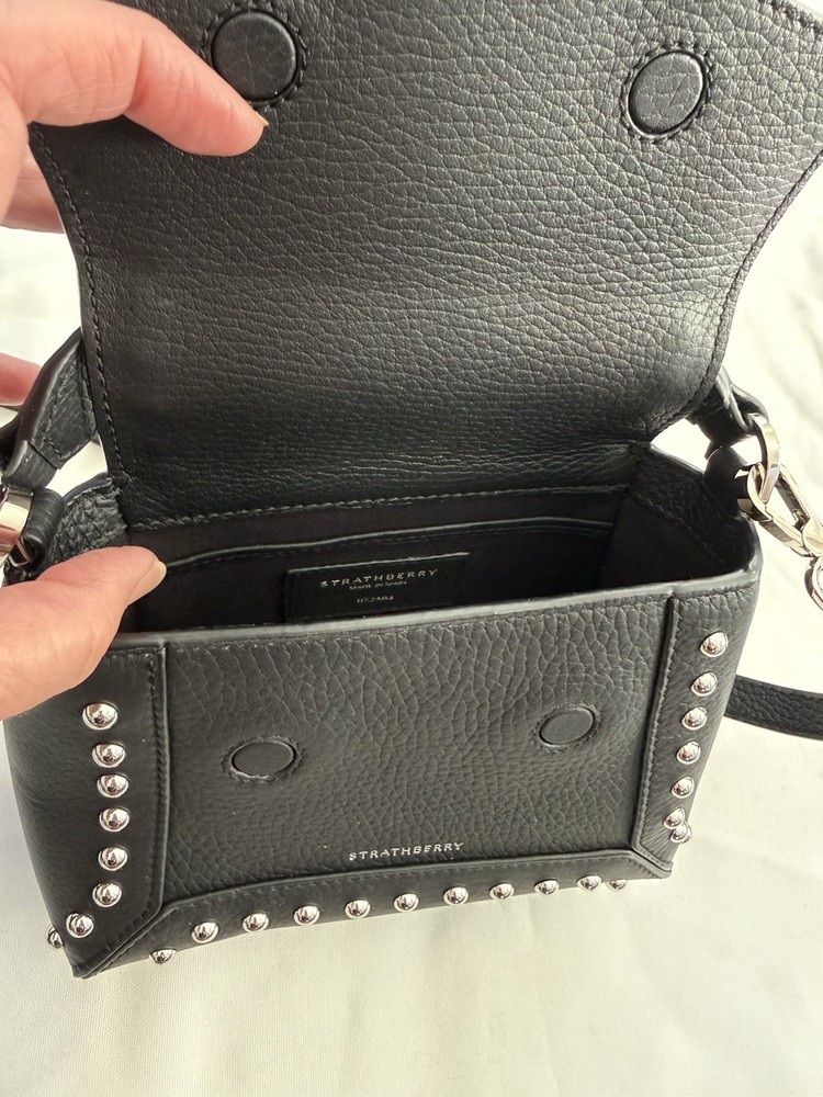 Strathberry Nano Black Studded Silver Brand New