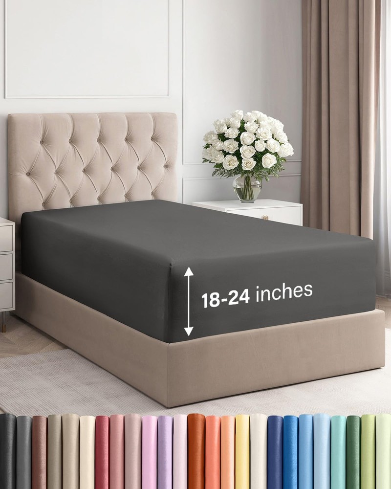 Extra Deep Twin Fitted Sheet - Hotel Luxury Single Fitted Sheet Only - Easily...