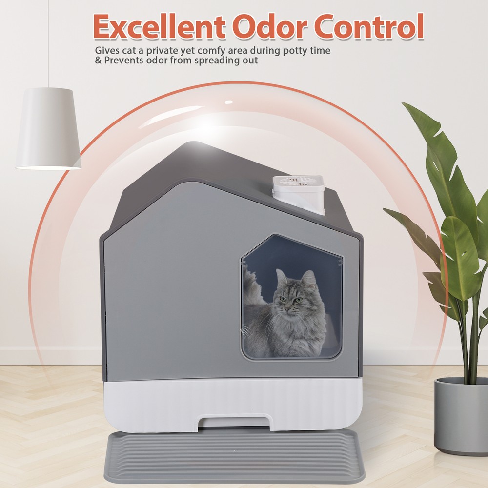 Anti-Splash Closed Cat Litter Box with Litter Scoop Front Exit Door Ventilate