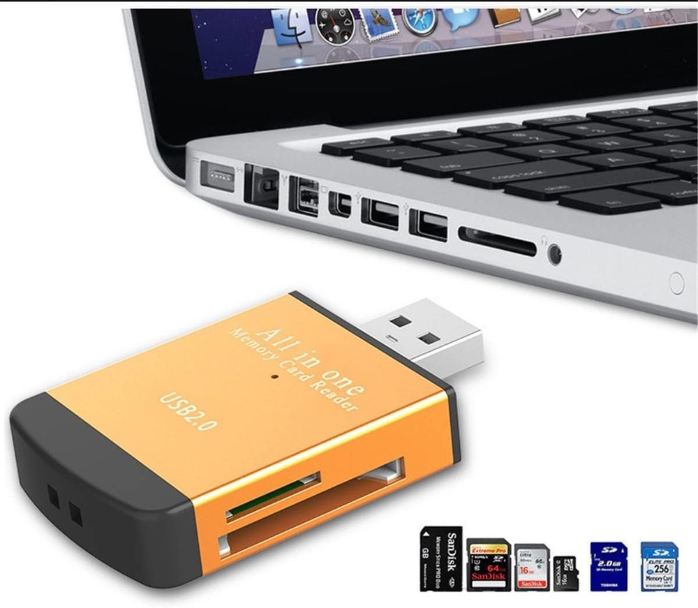 Sleek High-Speed 4-in-1 Card Reader for Effortless Data Transfer & Compatibility