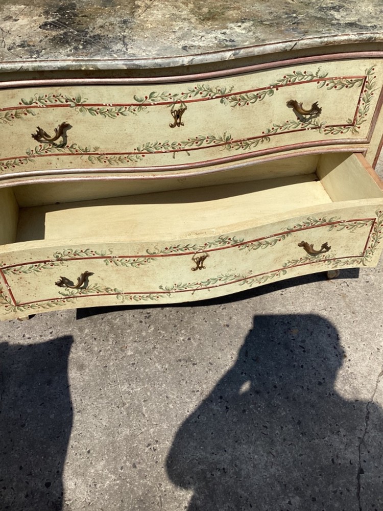 Italian Rococo Style Hand Painted Serpentine Commode Chest