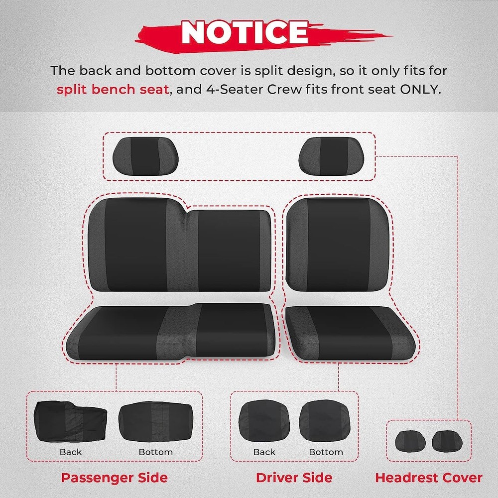 UTV Split Seat Cover Headrest for Polaris Ranger XP 1000/ Crew XP 1000 2017-2023