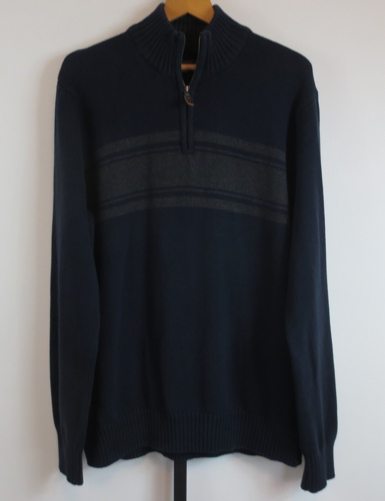 Eddie Bauer 1/4 Zip Pullover Sweater Mens Size TXL TALL Blue Gray Stripe