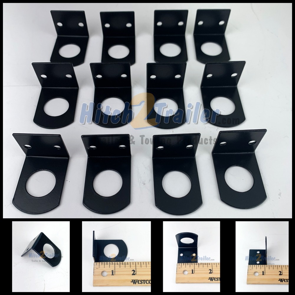Set of 12 Black Mounting Bracket for 3/4" Round Light Powder Coated trailer