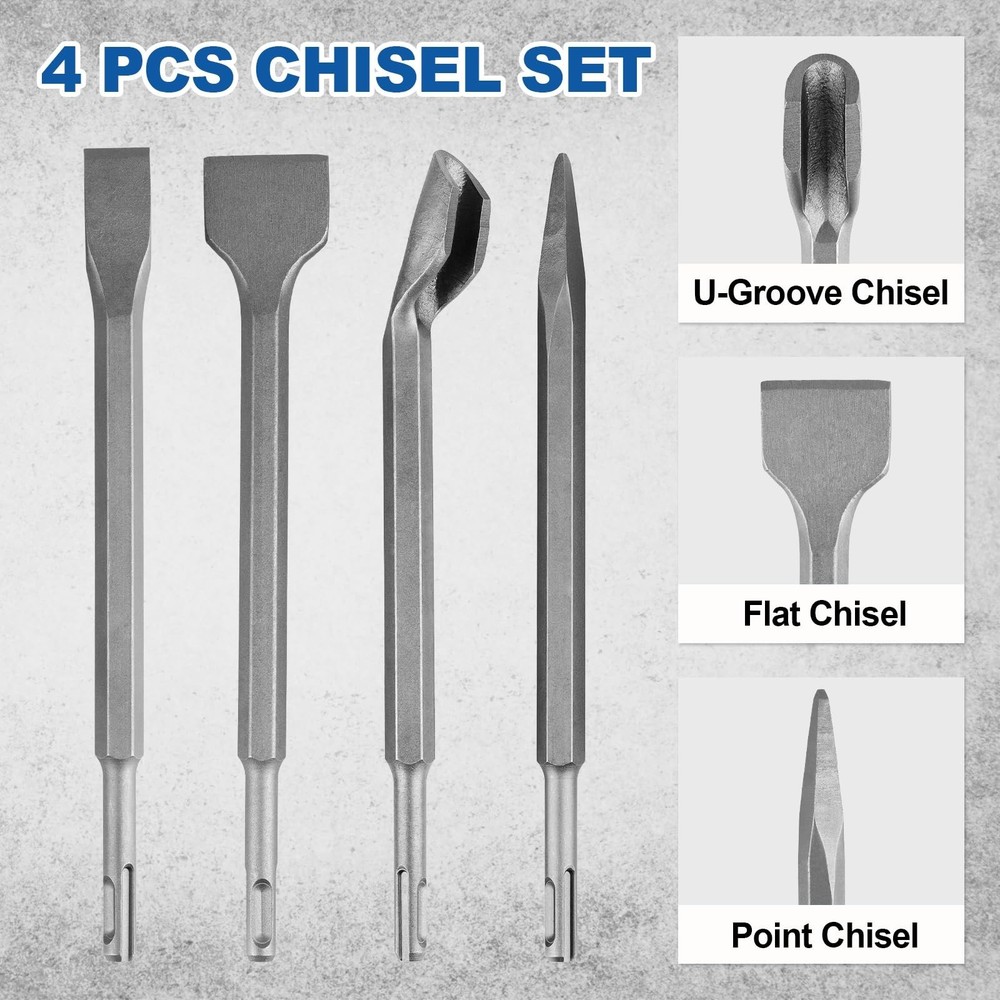 17pcs SDS Plus Concrete Masonry Drill Bits and Chisels Set with Storage Case,...