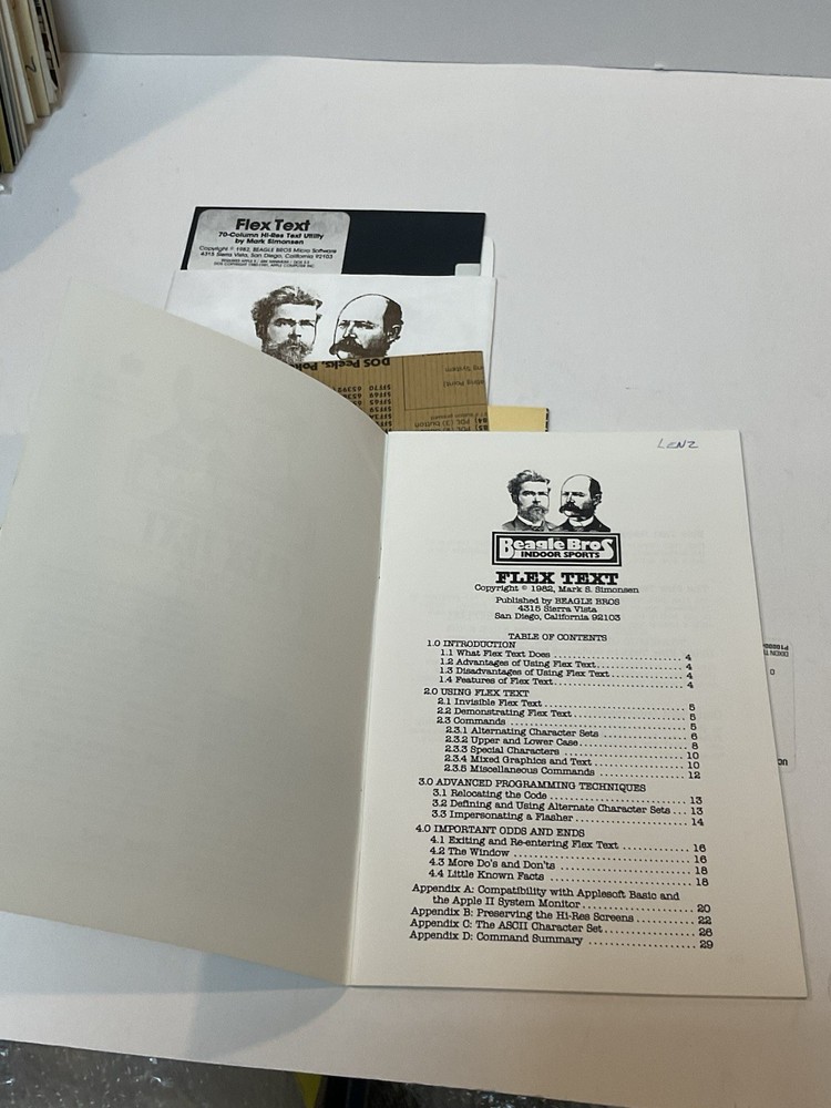 Vintage Apple II Plus IIe Software Beagle Bros Flex Text