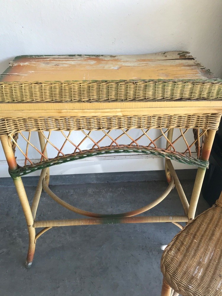 antique rattan desk
