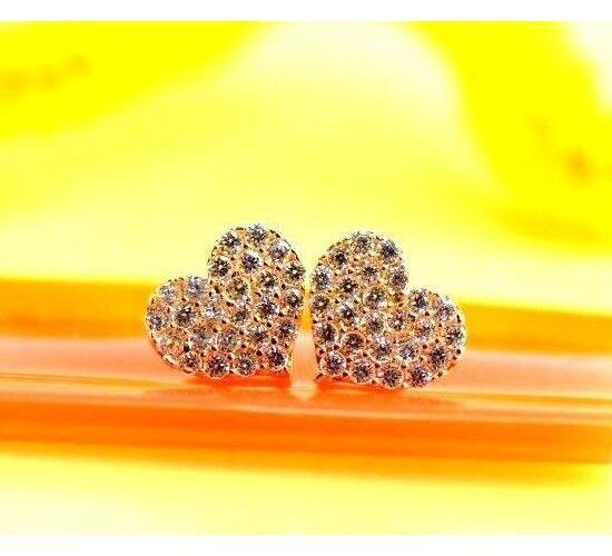 14K White Yellow Gold Heart Shape CZ Stud Earrings