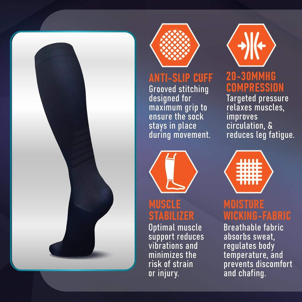 Compression Socks for Women & Men (20-30 mmHg) Support Small-Medium, Black