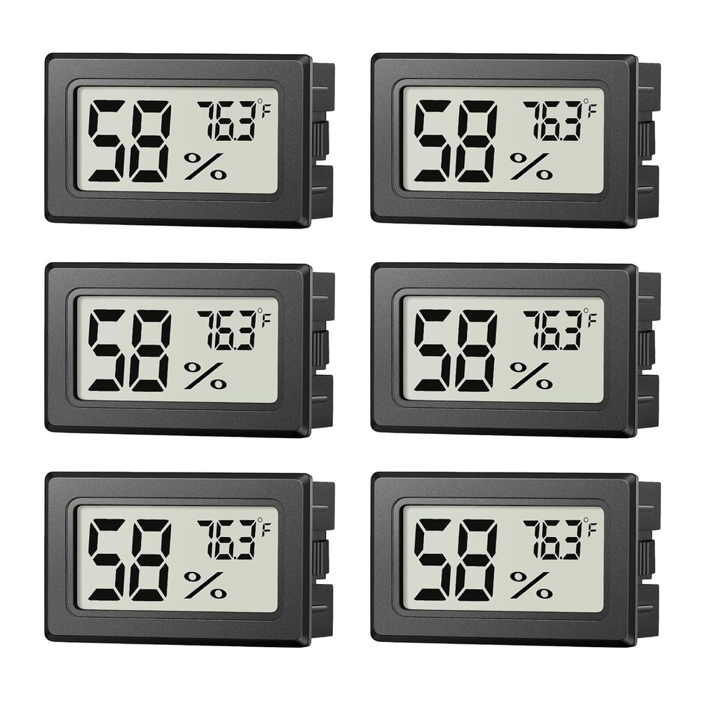 6 Pack Mini Hygrometer Indoor Humidity Meter, Small Digital Thermometer Black