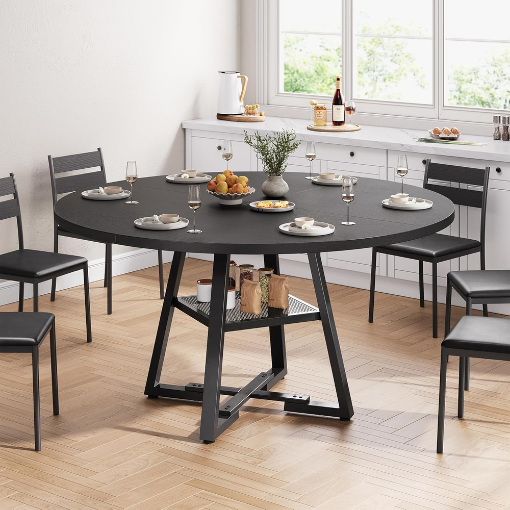 51'' round Dining Table,Kitchen Dining Room Circle Dinner Pedestal Table,Space S