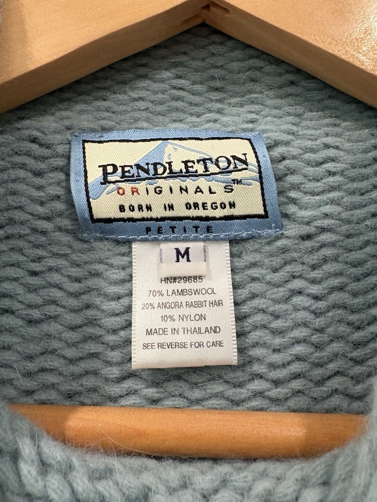 Pendleton Lambswool/Angora Teal Blue Cable Turtleneck Mock Pullover Sweater M
