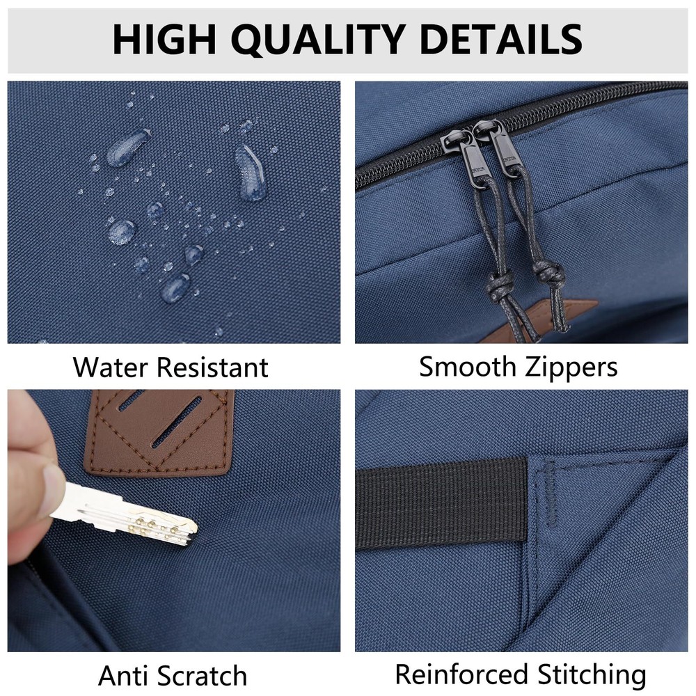 School BackpackLightweight Classic Basic Bookbag for Men Women Simple Blue Ba...