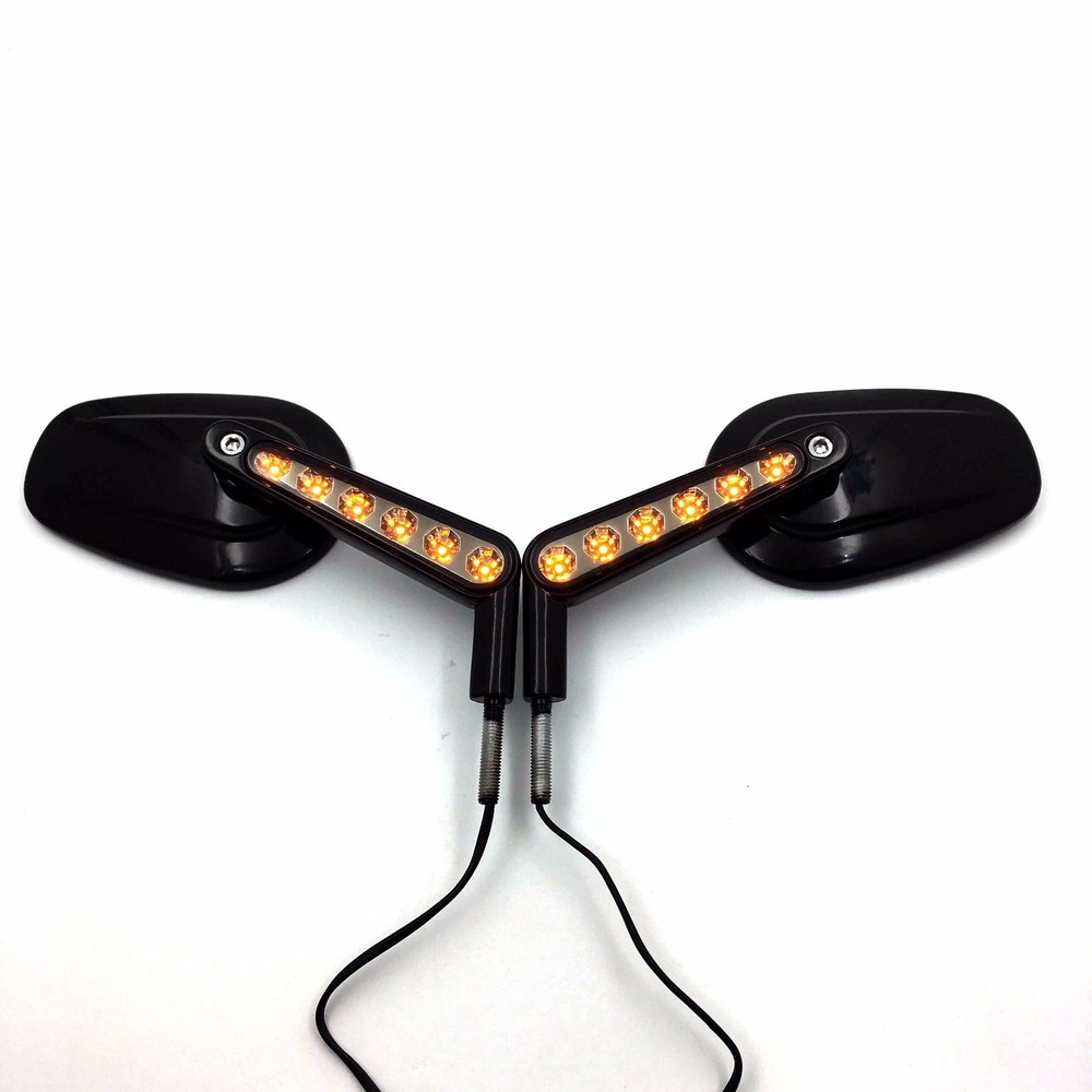 Rear View Mirror w/ LED Stem For Harley Davidson FLSTC FXDB DYNA FXDF FLSTF Blac