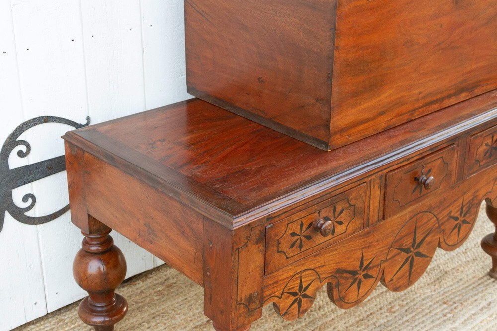 Antique Dutch Colonial Campaign Trunk on Stand
