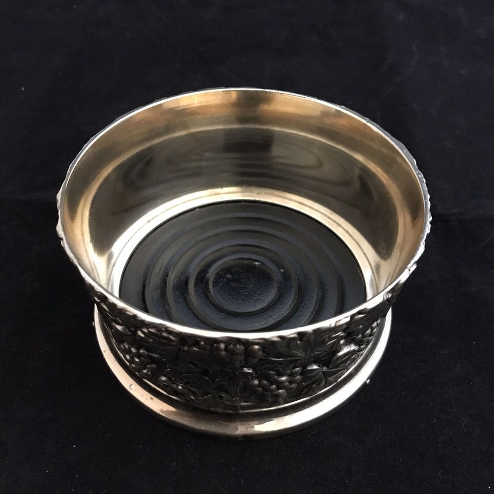 Wine Champagne Bottle Coaster Grapes Silverplate
