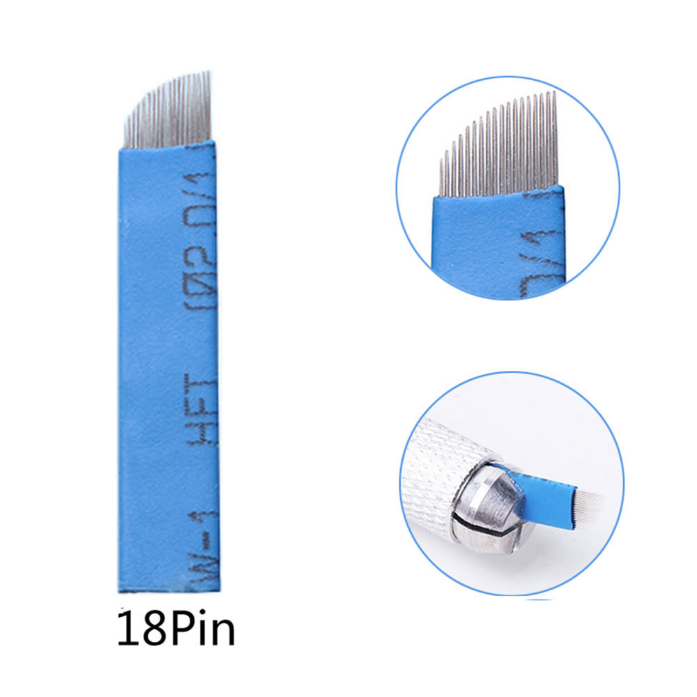 18 Pins Needles Permanent Makeup Eyebrow Tattoo 3D Microblading Bevel Blades
