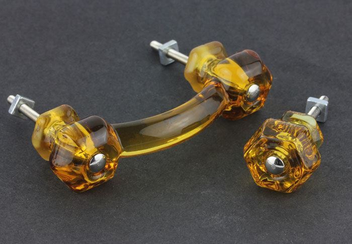 3" Antique Glass Pull Honey Amber