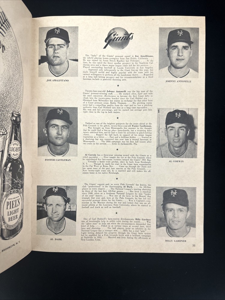 1954 NY Giants World Series Program vs Indians @ Polo Grounds - Unscored - EX