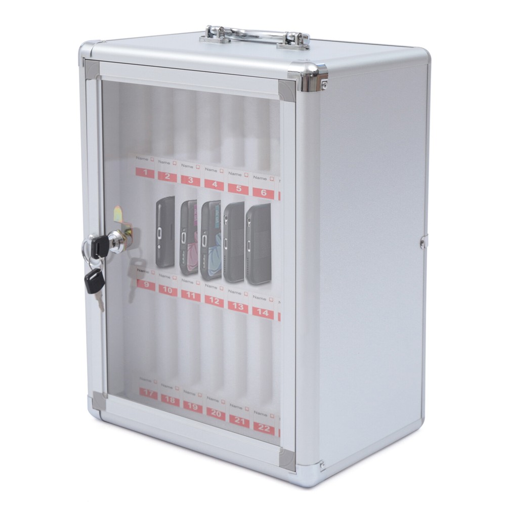 Wall Mount Cell Phone Storage Cabinet 24 Slots Pocket Chart Desktop Lockable