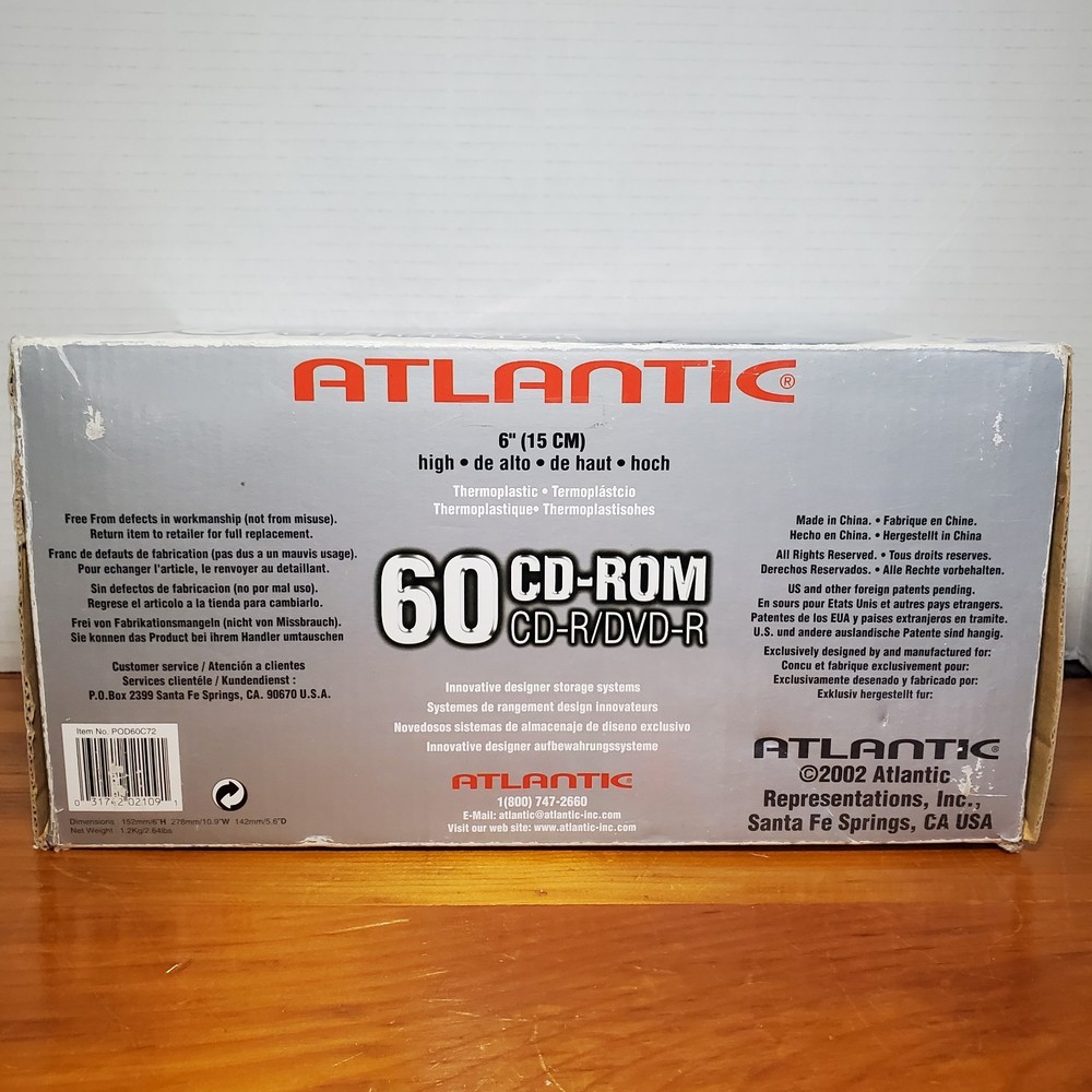 Atlantic Pod 60 CD ROM DVD Blu-Ray Pull Out Retro Storage Case Black Gray Blue