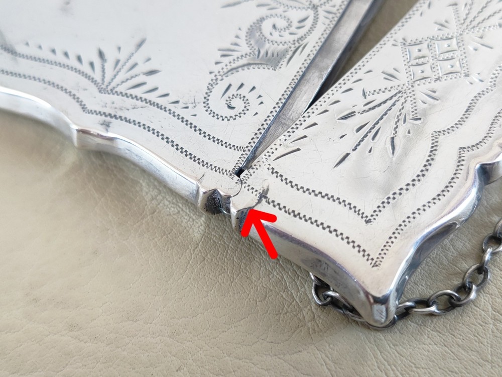 Antique Sterling Silver Calling Card Case With Chatelaine Chain