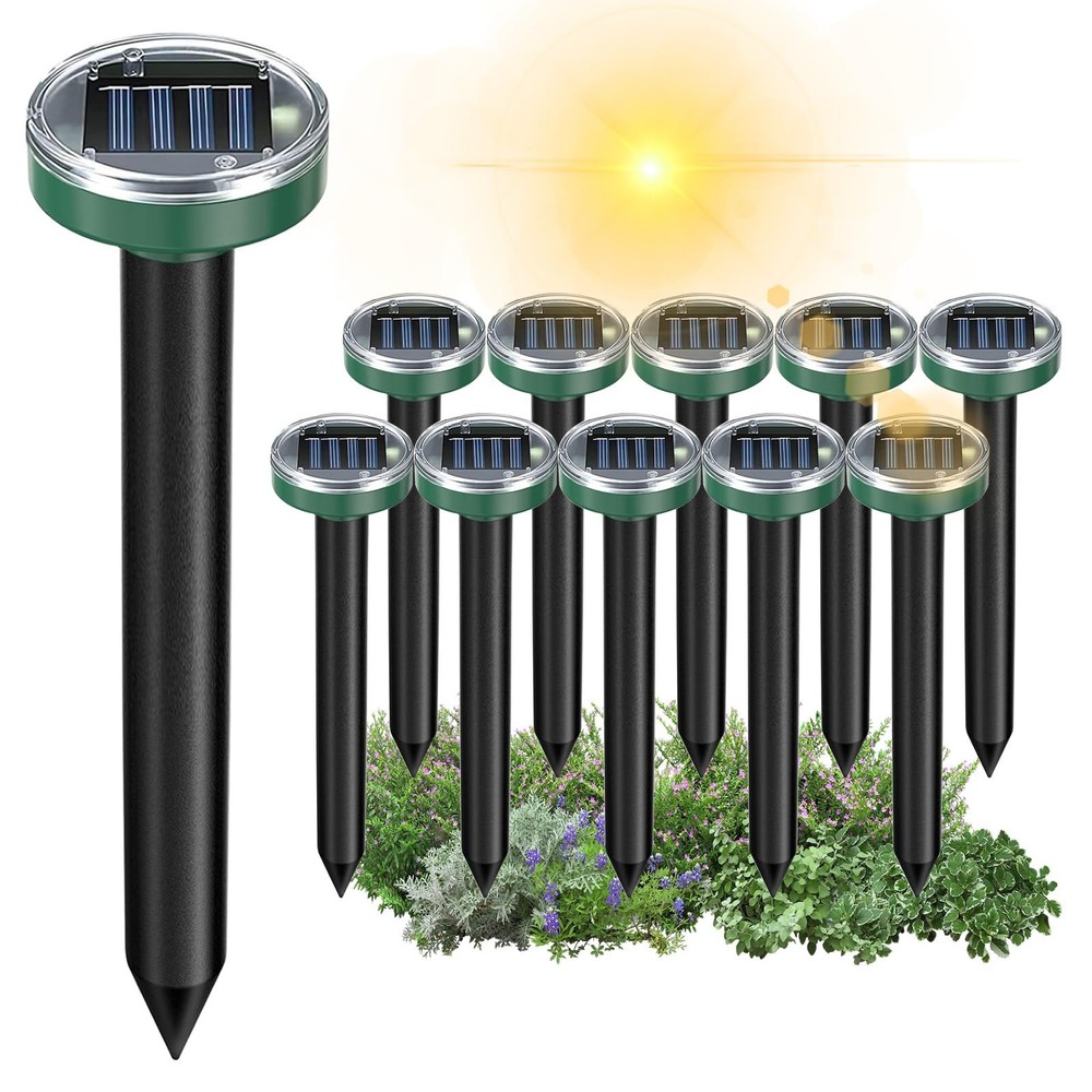 12Pack Snake Repellent for Yard, Solar Powered Ultrasonic Mole Black