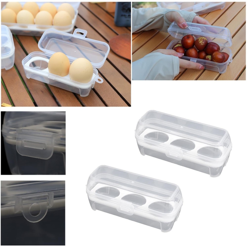 SquEqu 2 Pack Camping Egg Carrier 3 Grids Storage Container Portable Clear