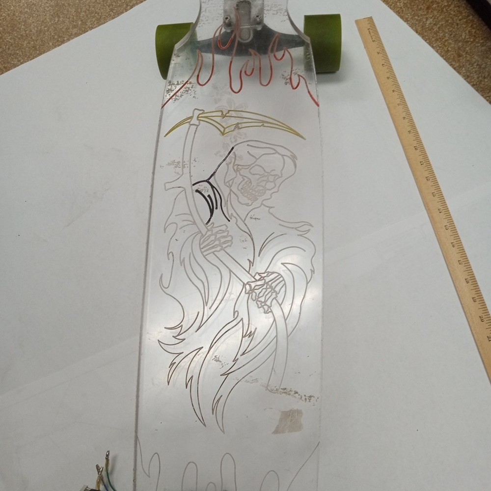 Motorized Clear Acrylic 40" Longboard Skateboard GrimReaper Etched No Controller