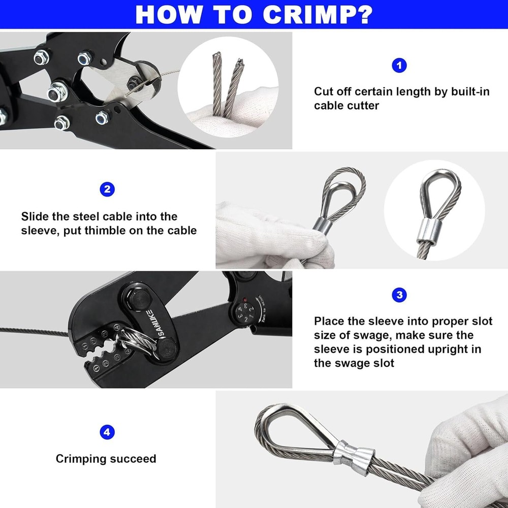 Compact Wire Rope Crimping Tool Set with Crimping Loop Sleeves for DIY Projects