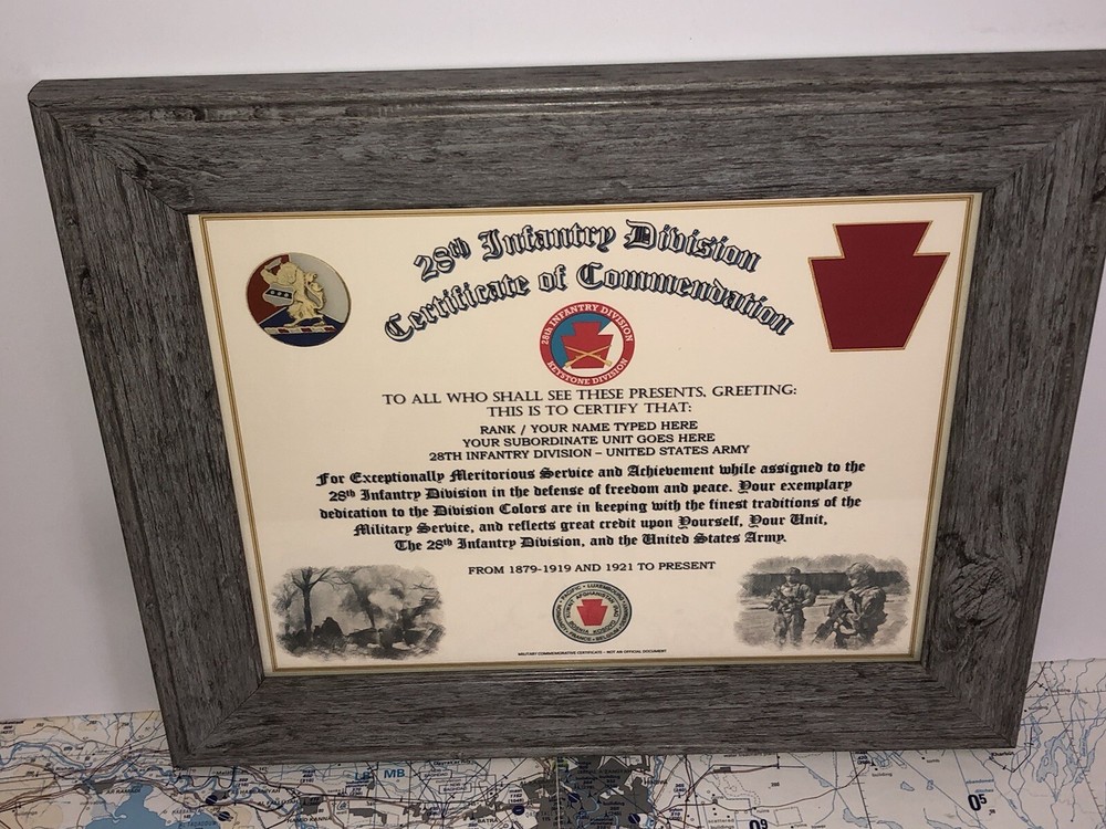 28TH INFANTRY DIVISION / COMMEMORATIVE - CERTIFICATE OF COMMENDATION