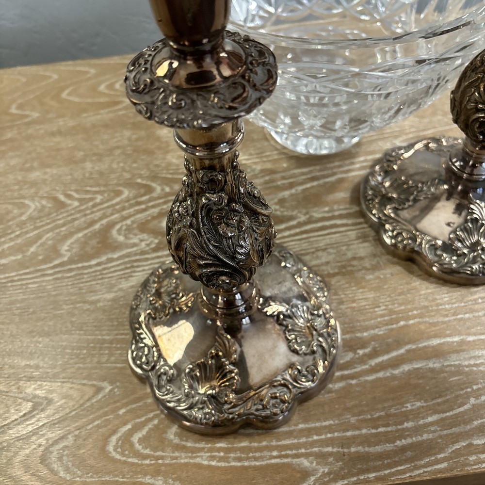 VTG Pair Sheffield Silver Co. 3 Light Candelabra Rococo Style Silver