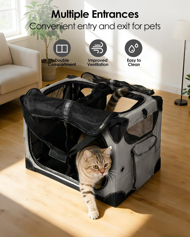 Extra Large Cat Carrier for 2 Cats, XL with Removable Divider, Foldable Soft-Sid