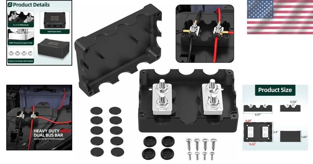 Versatile 400A Power Distribution Block for Marine, Solar, and Auto Applications