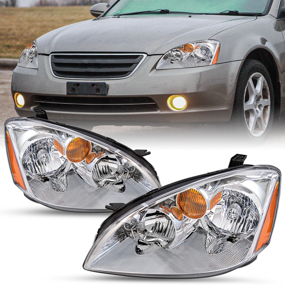 For 2002-2004 Altima Chrome Replacement Headlights Headlamps Left+Right 02 03 04