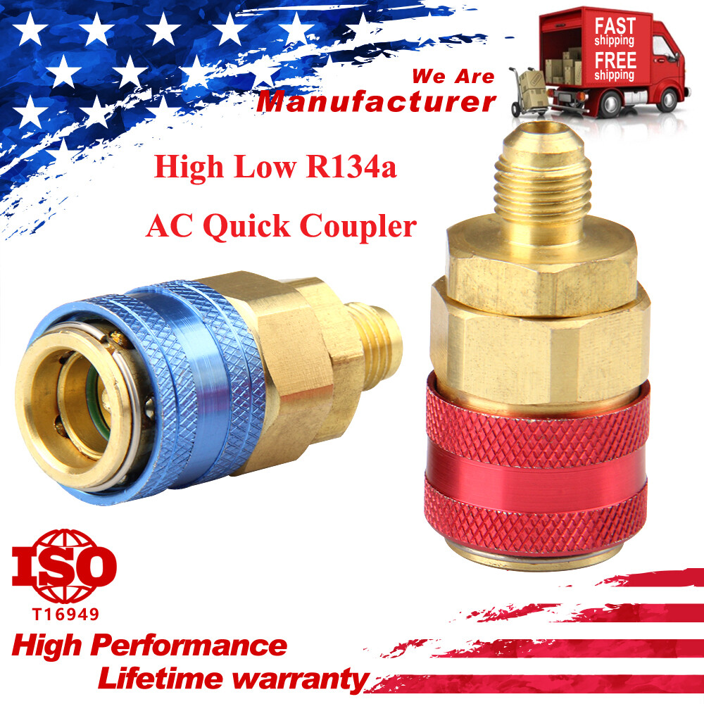 Refrigerant Car Quick Coupler Connector Brass Adapters Low &High Side AC Coupler