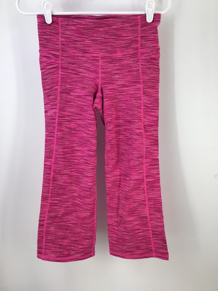 Athleta Crop Leggings split hem womens Size Large pink stripe