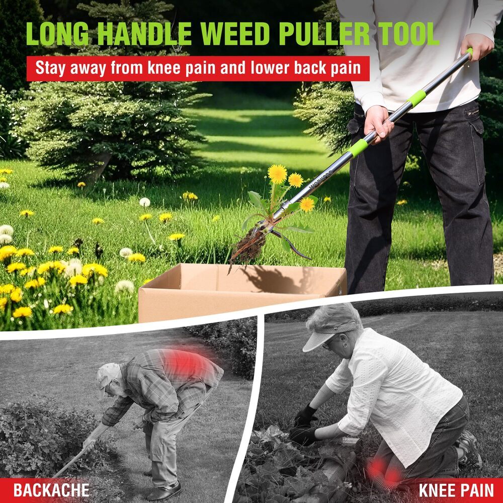 WORKPRO Heavy Duty Stand Up Weed Puller Tool 33"-46" Handle Weed Remover 4 Claws