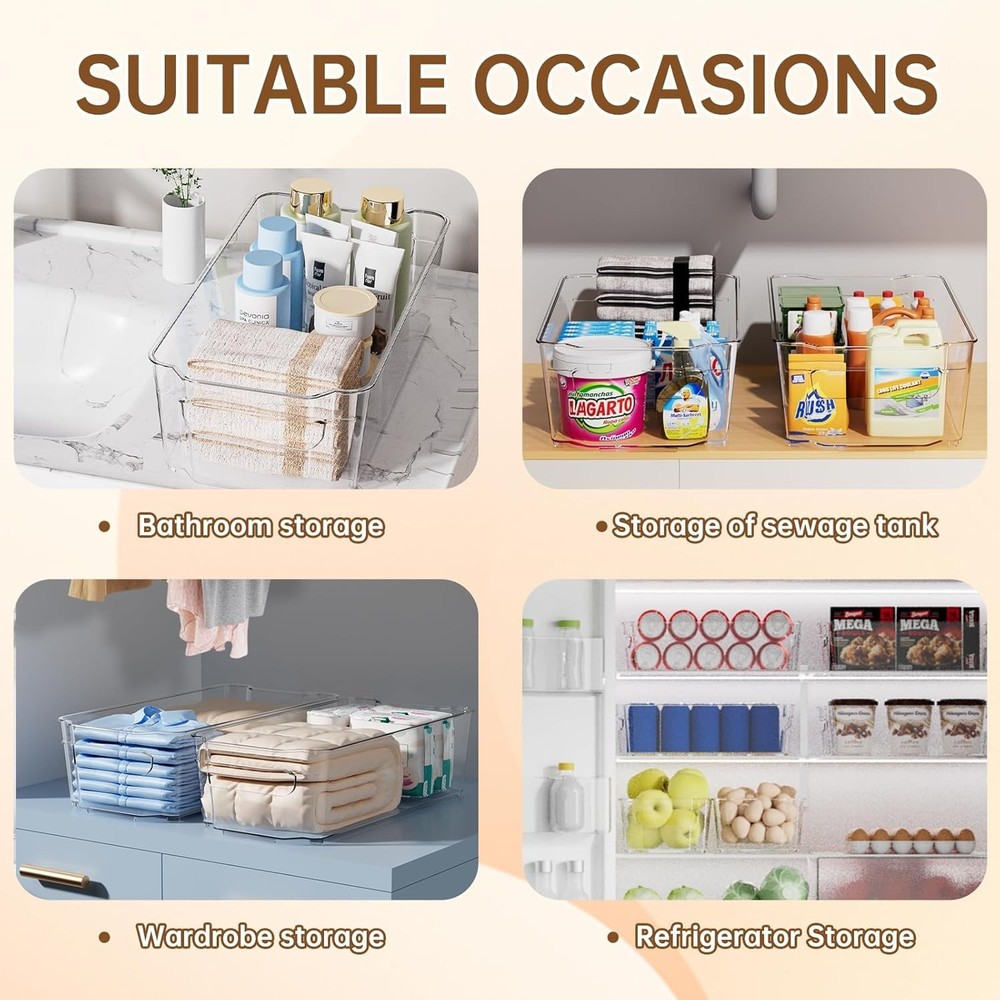 Clear Fridge Organizer, Refrigerator Organizer Bins with Handle, Freezer