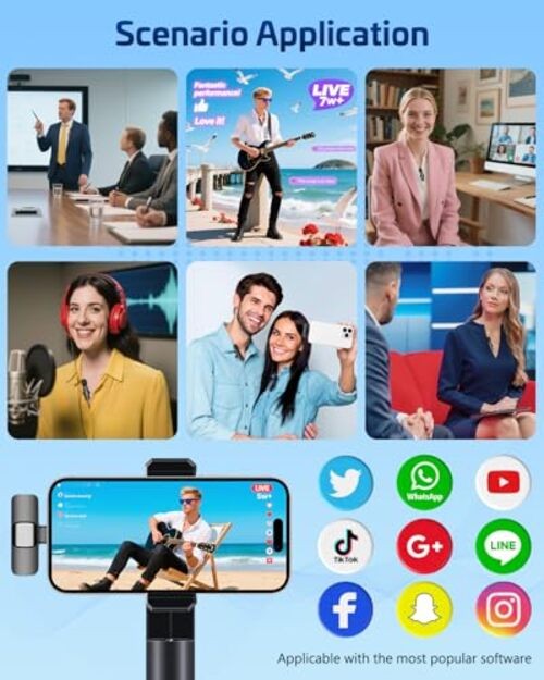 Wireless Lavalier Microphone for iPhone & Android - Mini Clip-On Mic with Pink