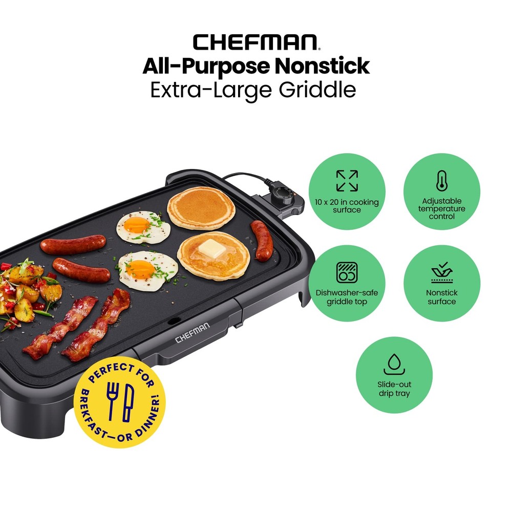Chefman XL Electric Griddle with Removable Temperature Control, Immersible Flat