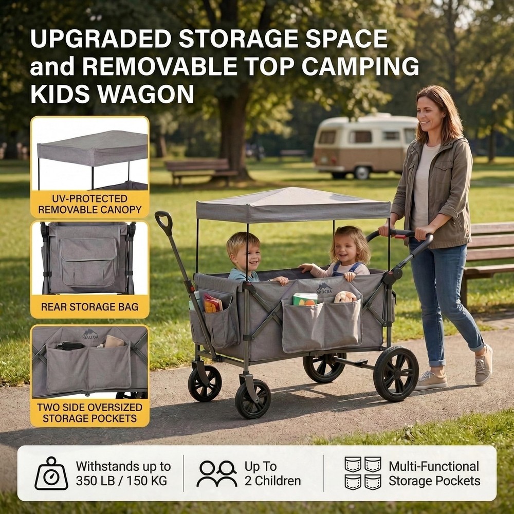 Foldable Wagon Stroller, Stroller Wagon for 2 Kids with 5-Point Harnesses,Adj...