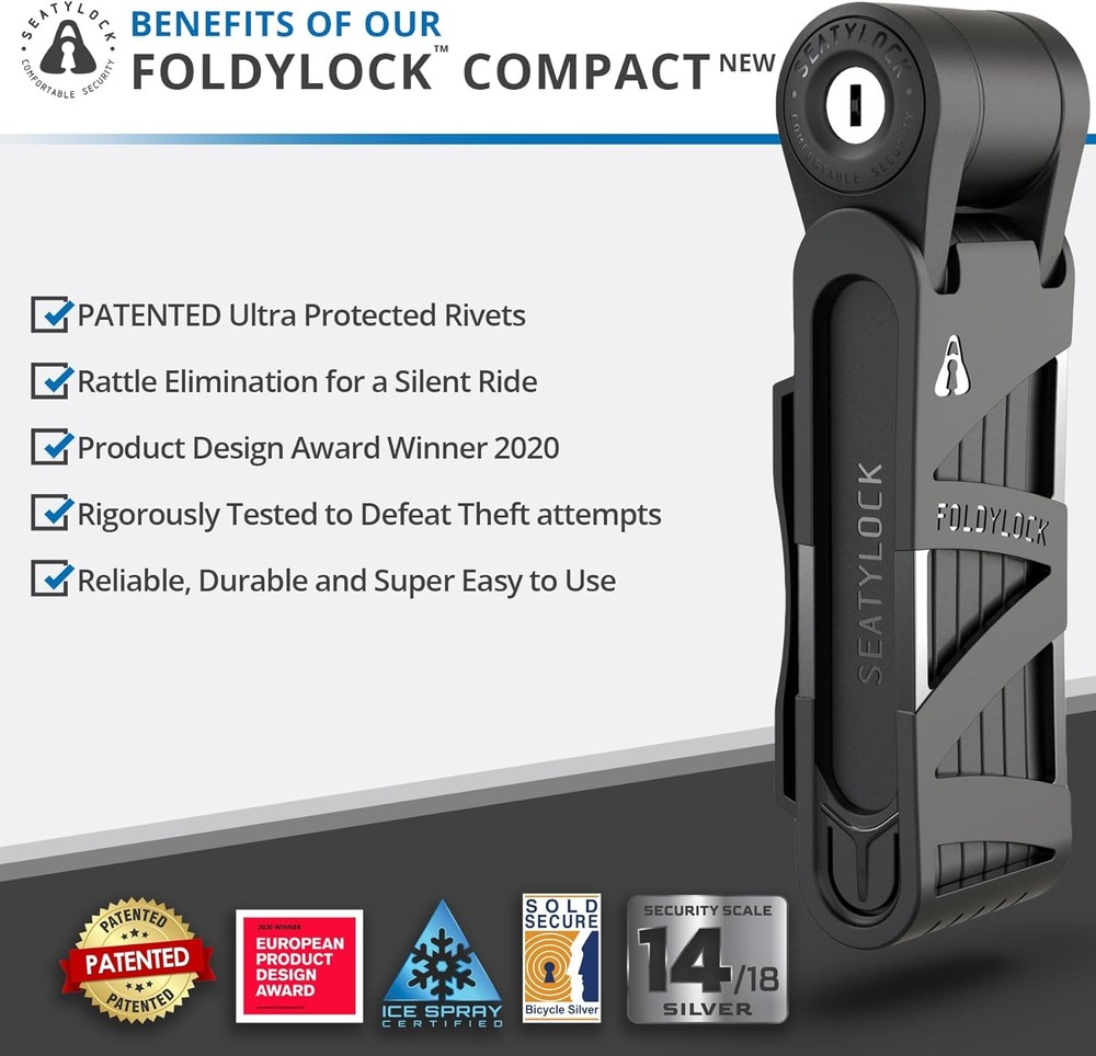 Seatylock FoldyLock Compact Folding 85cm (33.5in) Circumference, Black New