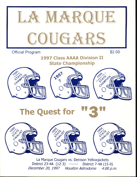 1997 4A La Marque vs Denison State Championship Program
