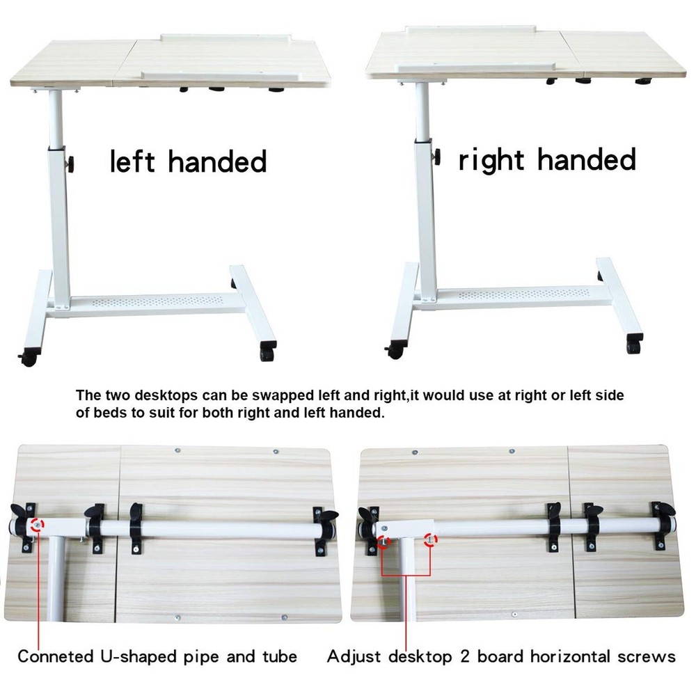 Tilting Overbed Table with Wheels Rolling Laptop Table Overbed Desk Rolling L...
