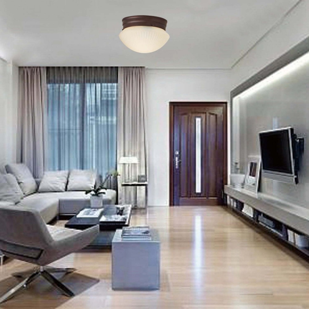 7.5" Classic Flush Mount Ceiling Light, Bronze Finish Frosted Glass Shade