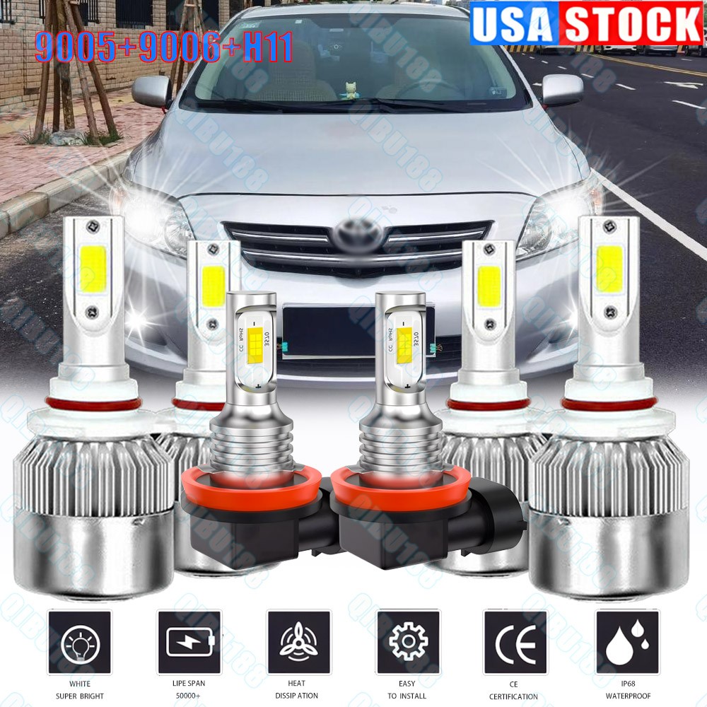 For Toyota Corolla 2009-2014 2015 2016 LED Headlight High + Low Fog Light Bulbs