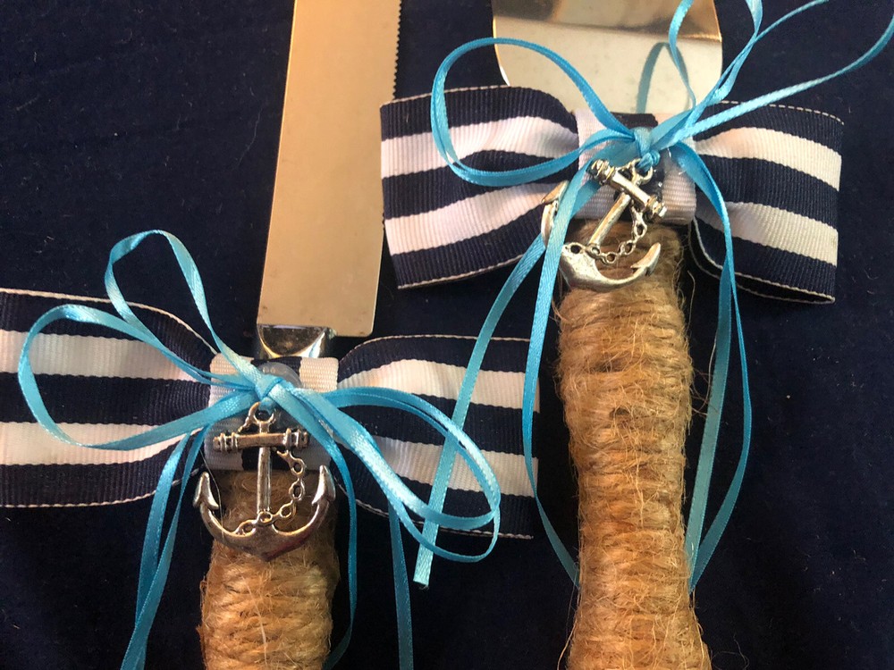 wedding cake cutter set Navy Blue and Achor decor