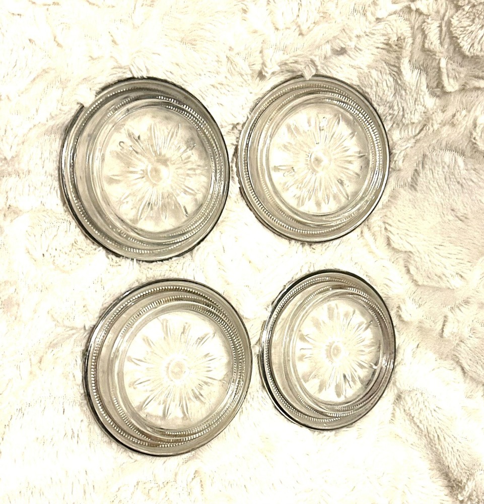 Crown Sterling Silver Crystal Coasters 4pc Set