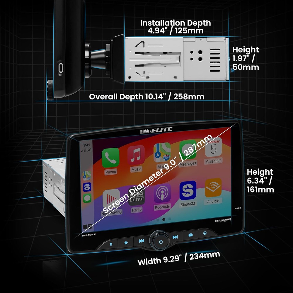 BOSS BE9ACP.XC Single DIN 9" Receiver Apple Carplay/Android Auto SiriusXM Camera